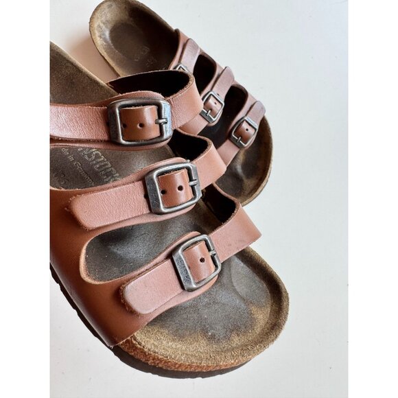 BIRKENSTOCK Florida Habana Brown Leather Triple Strap Slides Sandals, Size 37 - Picture 3 of 16